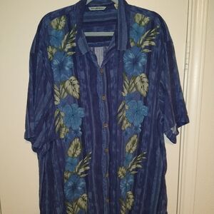 Tommy Bahama 100% Silk Floral Striped Hawaiian Shirt Men's sz XXL